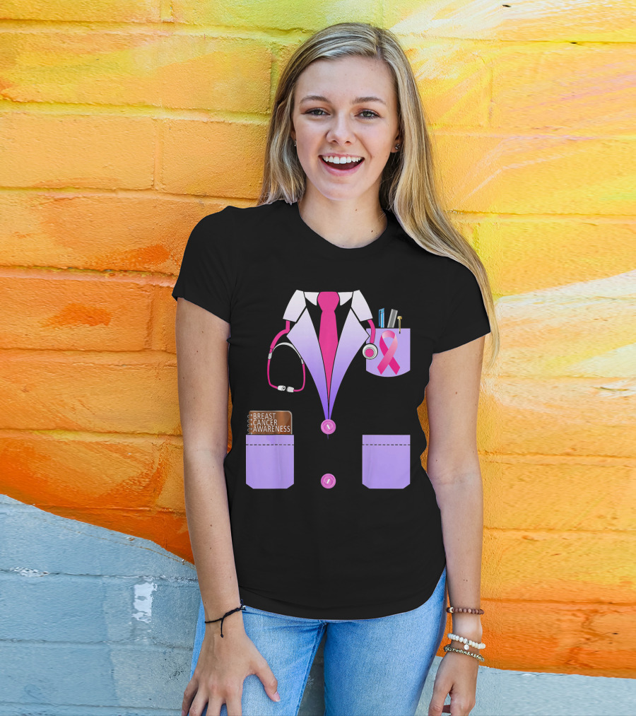 Breast Cancer Awareness Doctor Stethoscope Ribbon Medical Suit T-Shirt