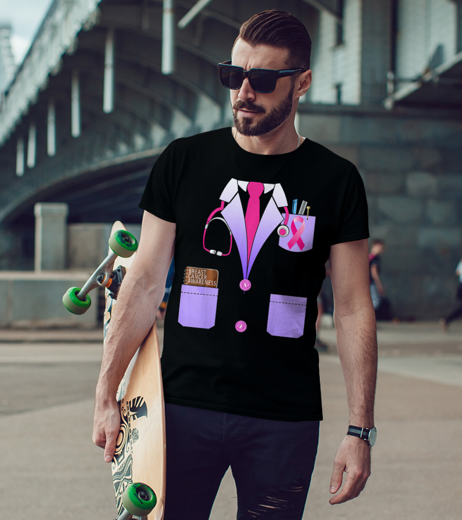 Breast Cancer Awareness Doctor Stethoscope Ribbon Medical Suit T-Shirt
