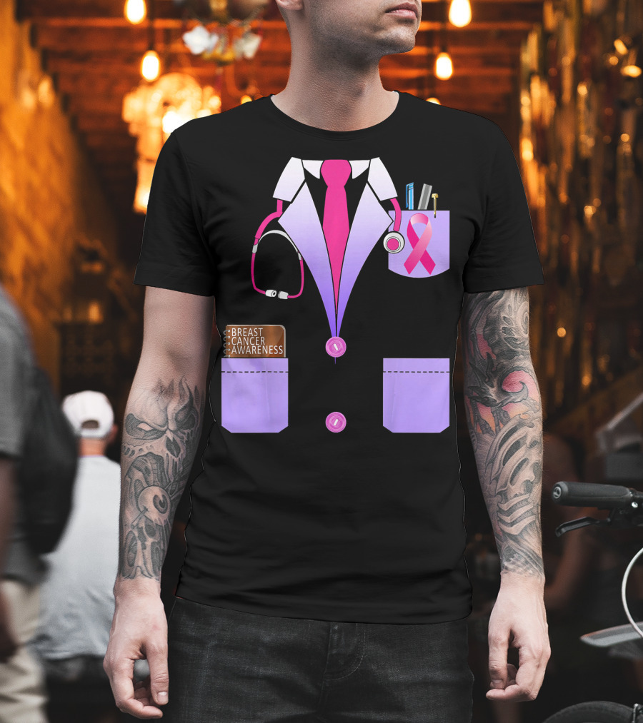 Breast Cancer Awareness Doctor Stethoscope Ribbon Medical Suit T-Shirt
