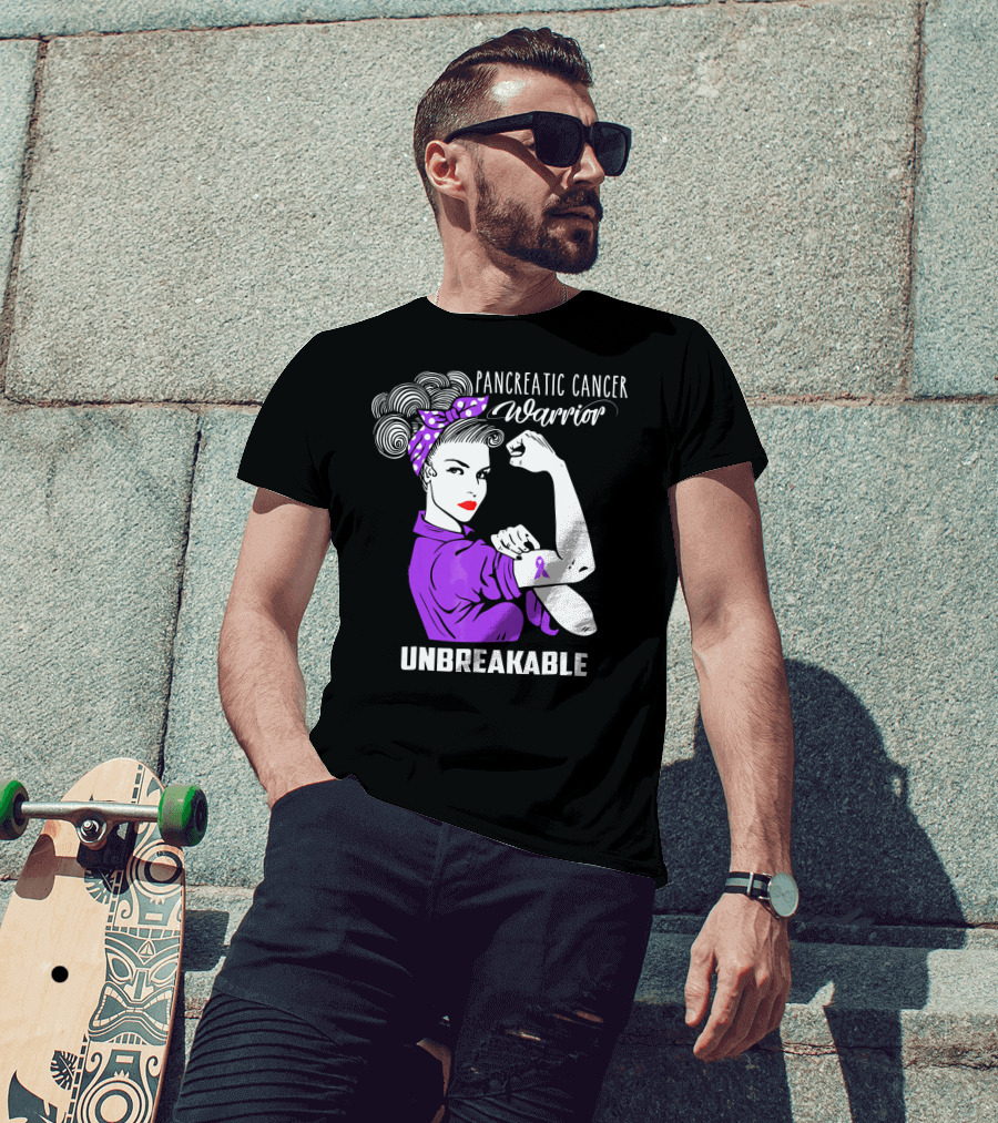 Pancreatic Cancer Warrior Rosie The Riveter Unbreakable T-Shirt