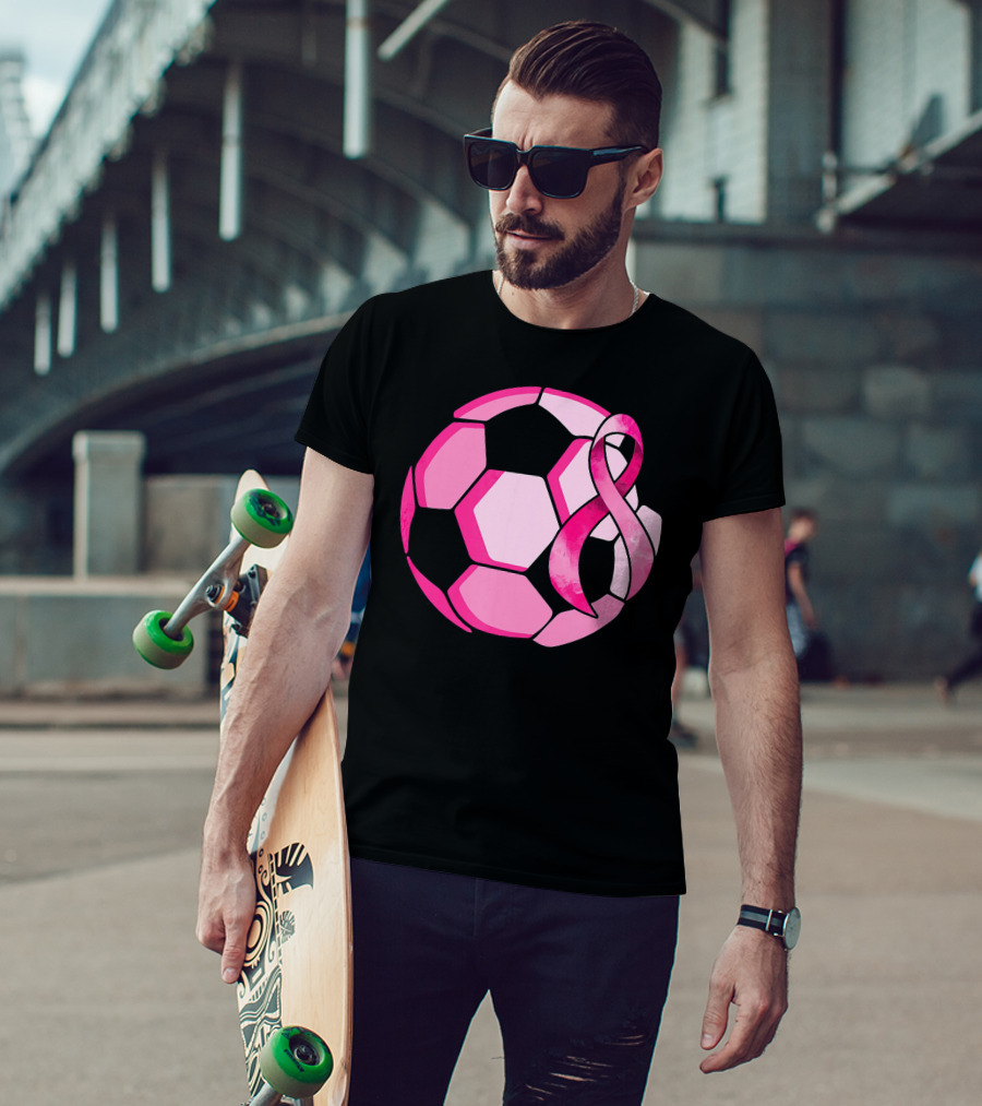 Pink Ribbon Soccer Ball Breast Cancer Awareness T-Shirt