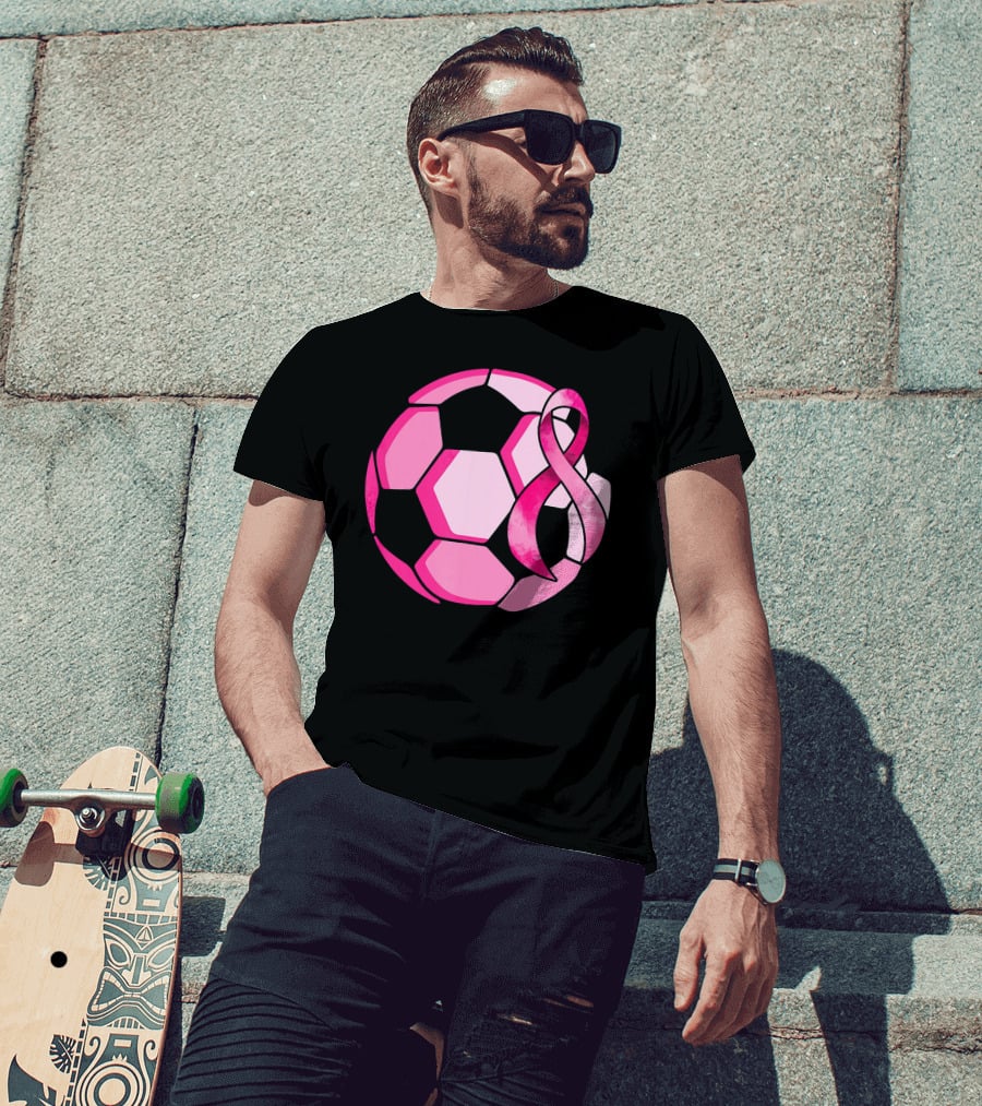 Pink Ribbon Soccer Ball Breast Cancer Awareness T-Shirt