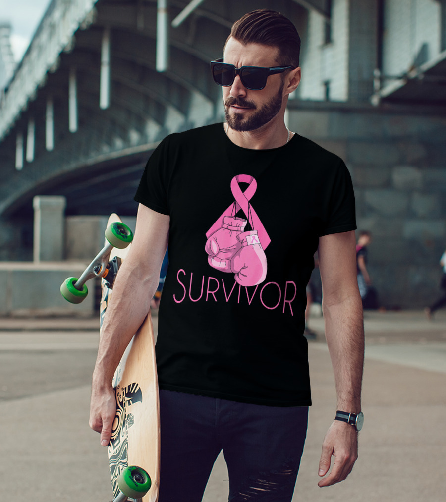 Survivor Breast Cancer Awareness Pink Ribbon Boxing Gloves T-Shirt