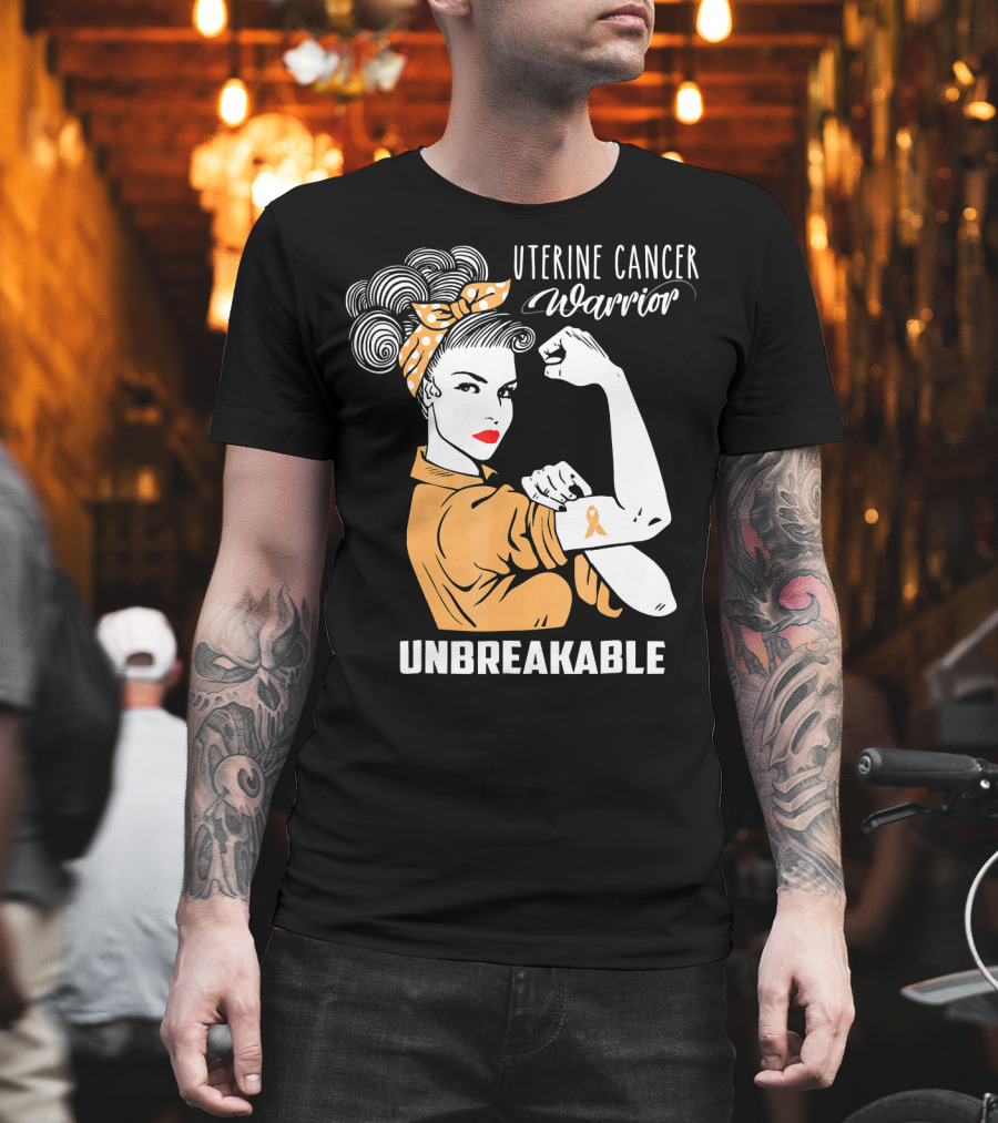 Uterine Cancer Warrior Unbreakable Rosie the Riveter T-Shirt