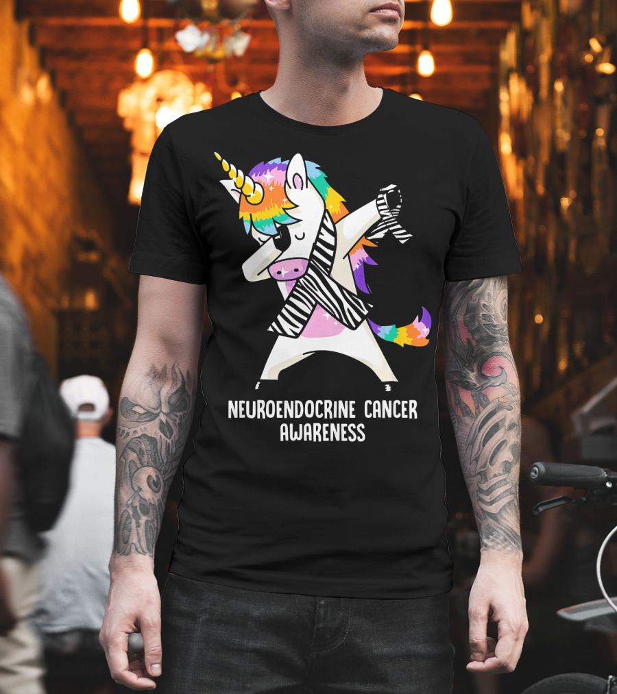Neuroendocrine Cancer Awareness Dabbing Rainbow Unicorn T-Shirt