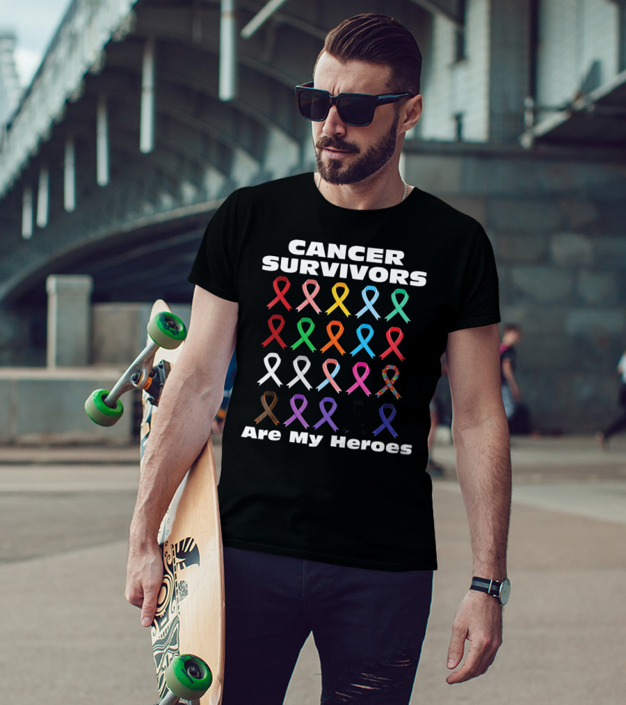 CANCER SURVIVORS ARE MY HEROES Multiple Awareness Ribbons T-Shirt