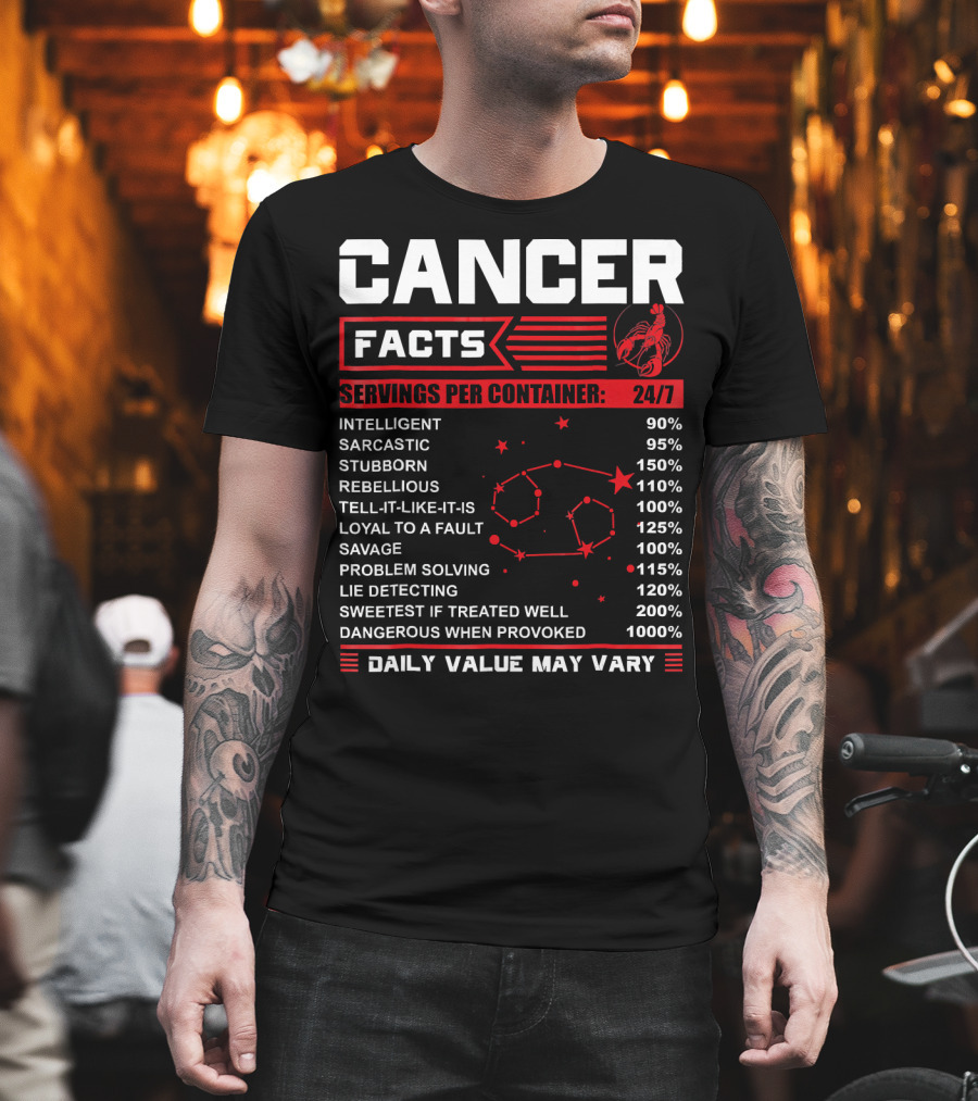 Cancer Facts Zodiac Traits Daily Value May Vary T-Shirt