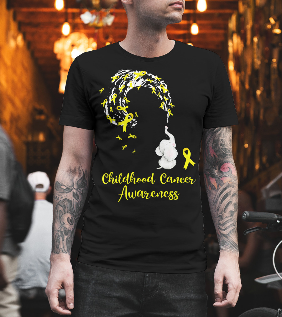 Childhood Cancer Awareness Elephant Spraying Yellow Ribbons T-Shirt