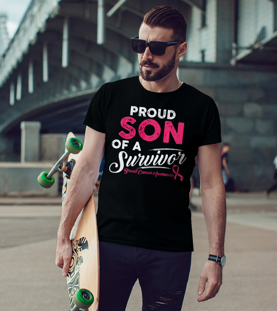 Proud Son Of A Survivor Breast Cancer Awareness T-Shirt