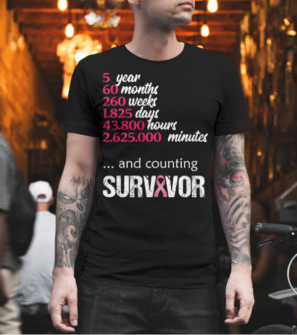 Five Year 60 Months 260 Weeks 1825 Days Survivor Breast Cancer and Counting T-Shirt Five Year 60 Months 260 Weeks 1825 Days Survivor Breast Cancer and Counting T-Shirt
