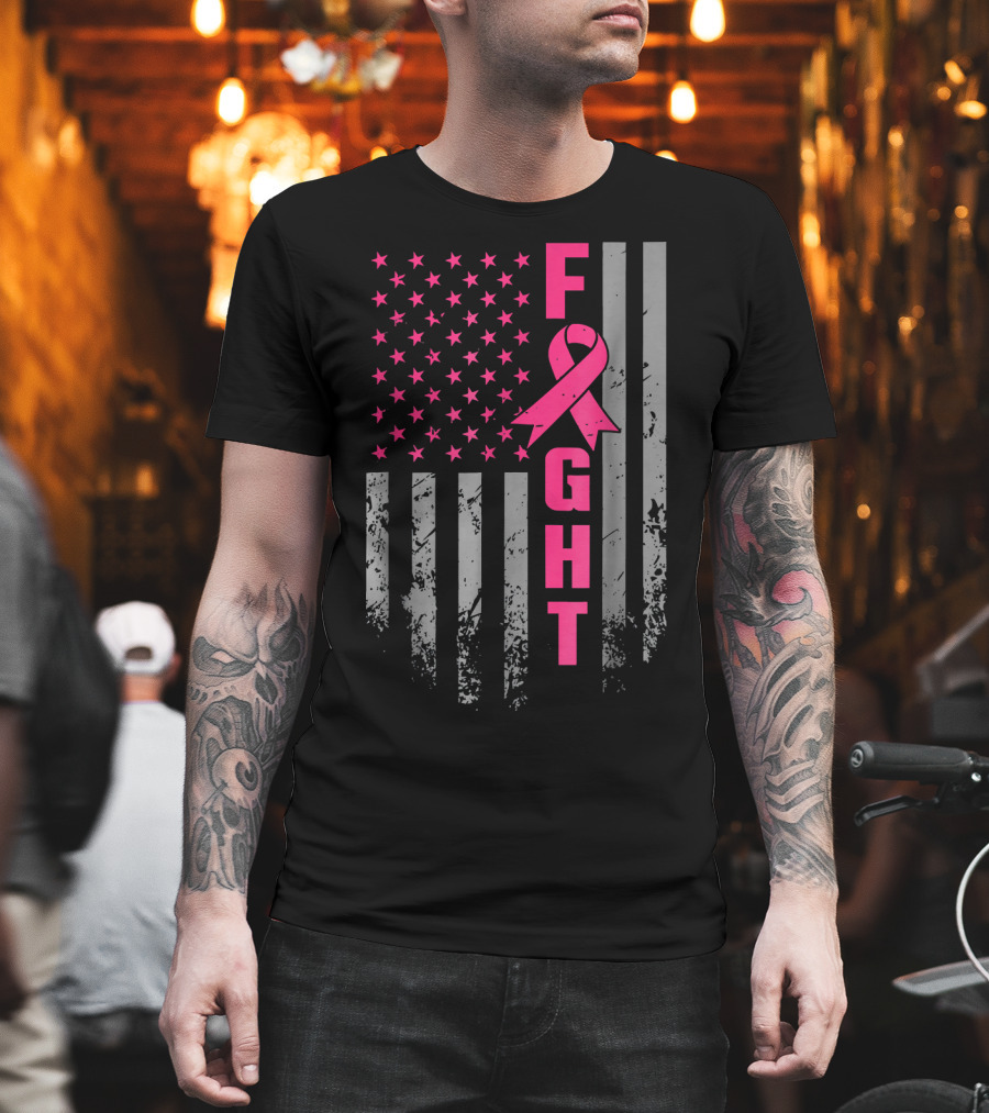 Breast Cancer Awareness American Flag Fight T-Shirt
