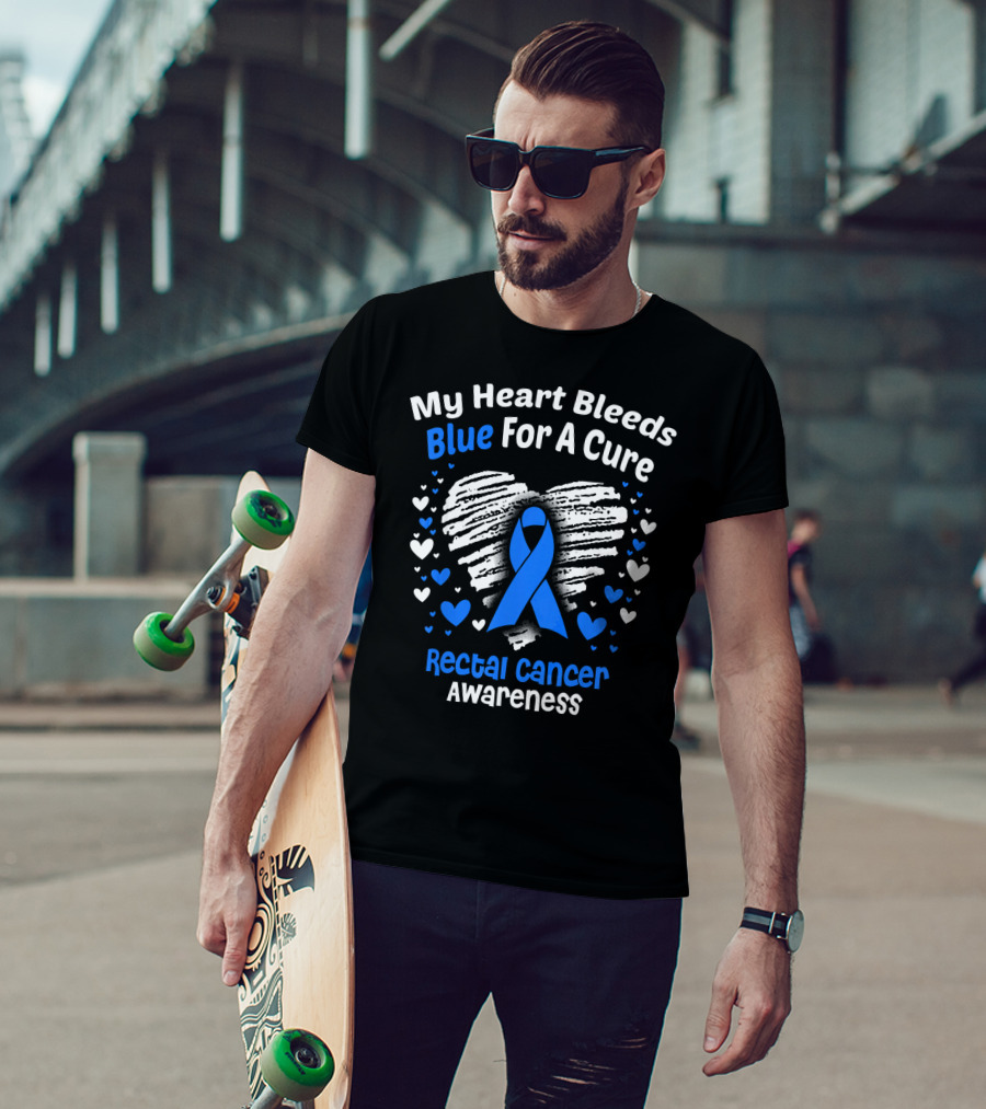 My Heart Bleeds Blue For A Cure Rectal Cancer Awareness T-Shirt