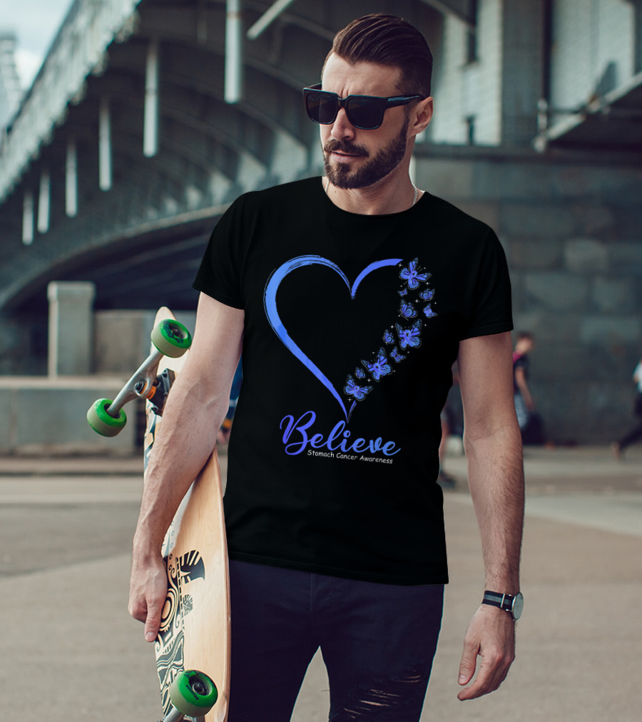 Believe Butterfly Stomach Cancer Awareness T-Shirt