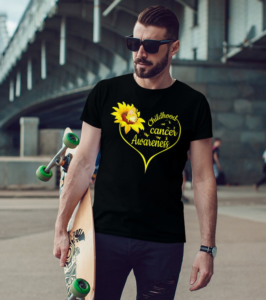 Childhood Cancer Awareness Flower Butterfly Gold T-Shirt