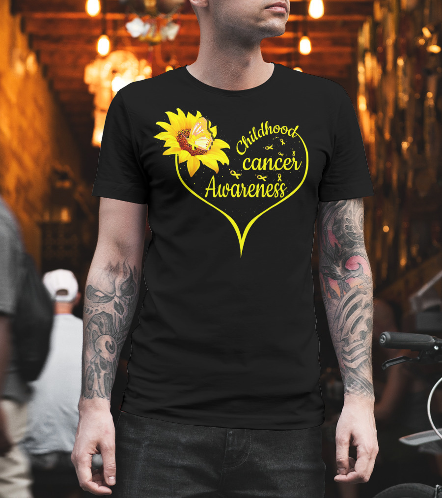 Childhood Cancer Awareness Flower Butterfly Gold T-Shirt