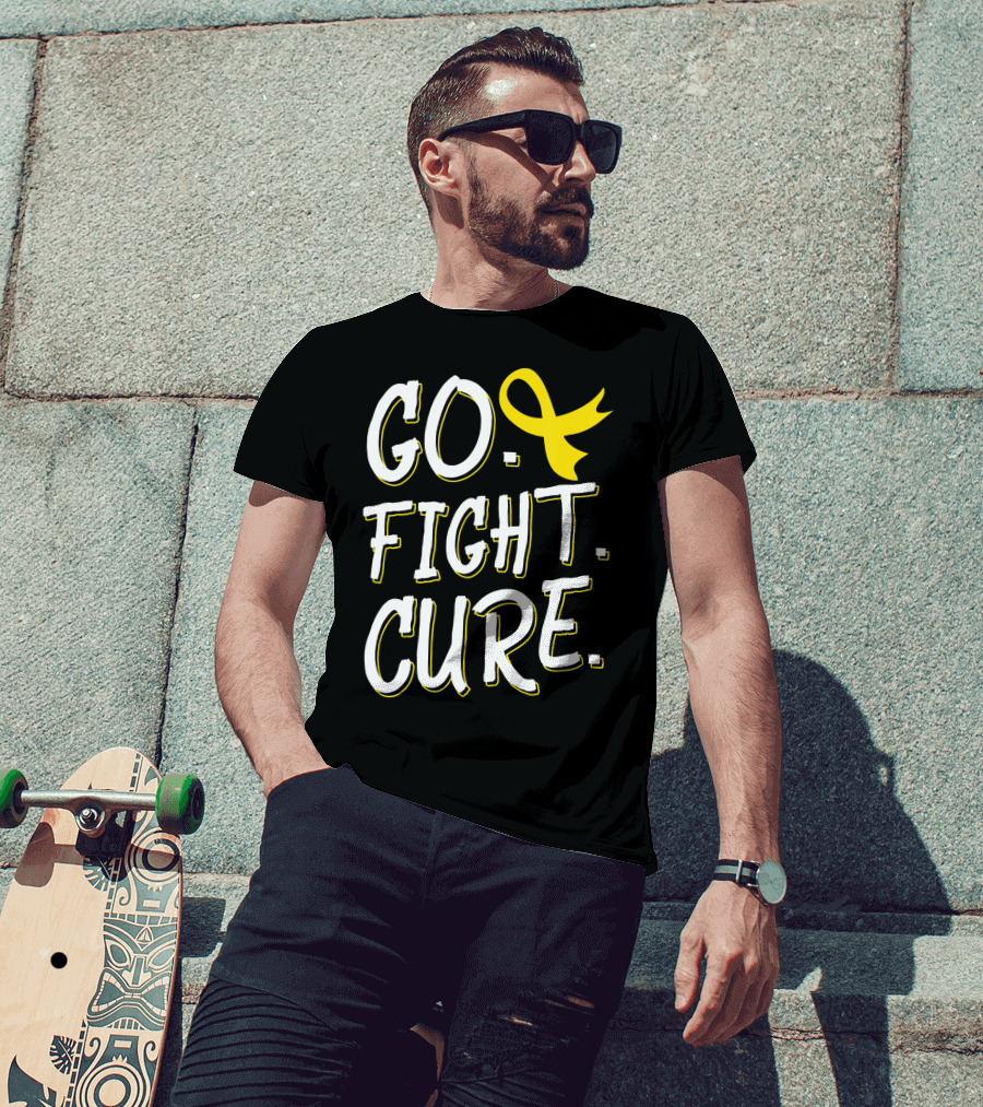 Go Fight Cure Childhood Cancer Gold Ribbon Awareness T-Shirt