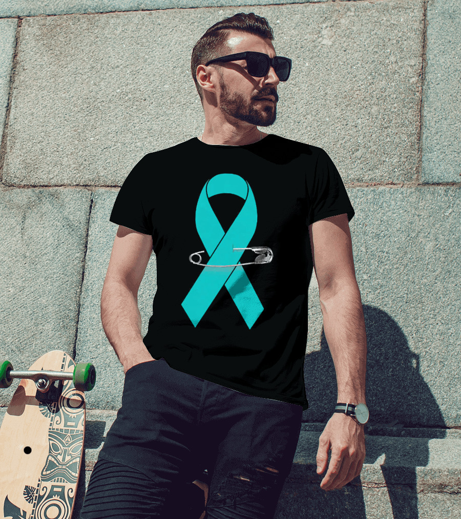 Ovarian Cancer Awareness Walk Support Ribbon With Safety Pin T-Shirt