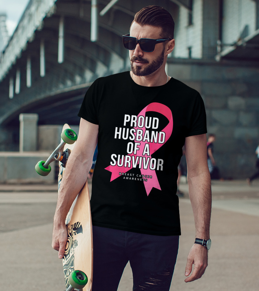 Proud Husband Of A Survivor Breast Cancer Awareness Pink T-Shirt