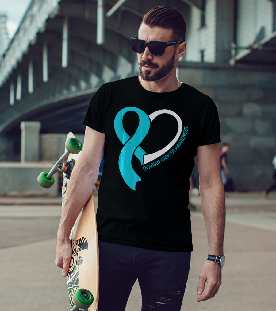 Ovarian Cancer Teal Heart Ribbon Awareness T-Shirt
