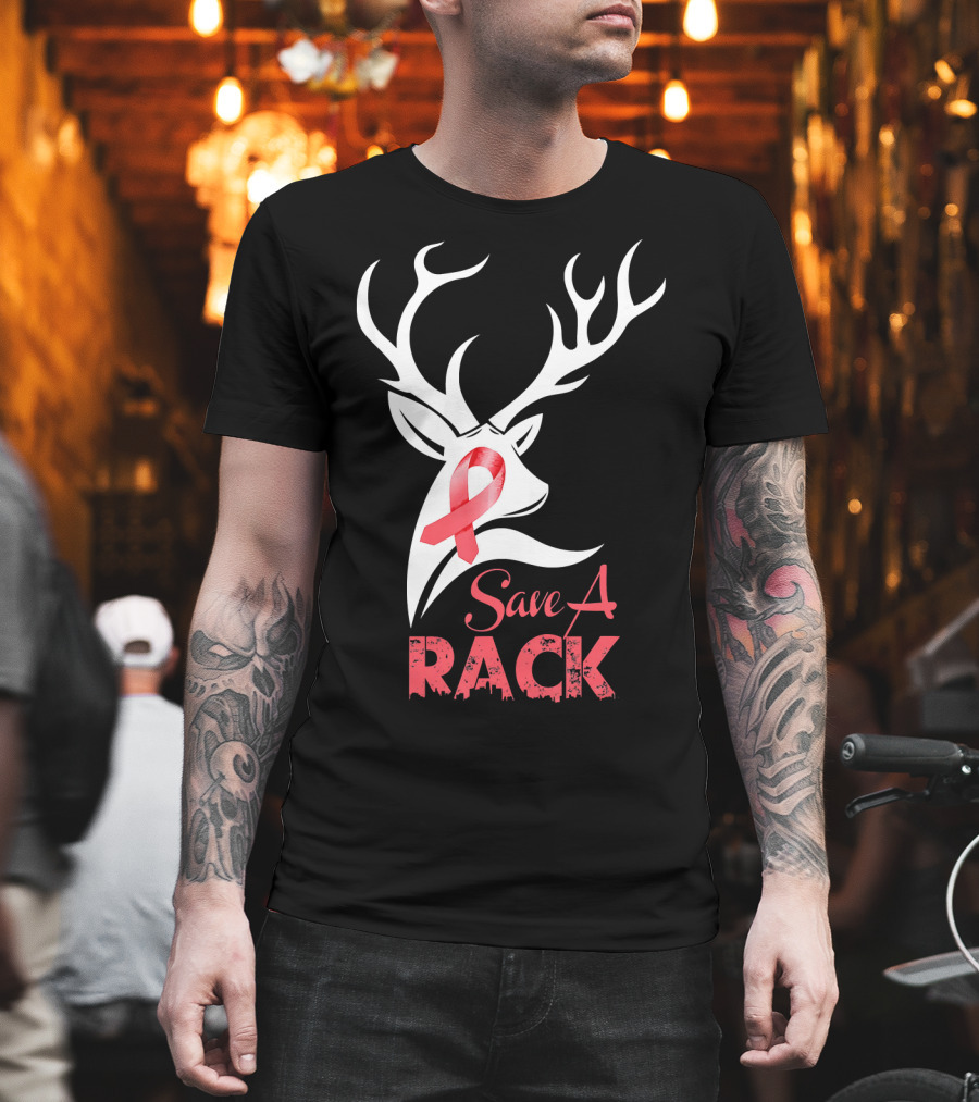 Save A Rack Breast Cancer Awareness Pink Ribbon Deer Antlers T-Shirt