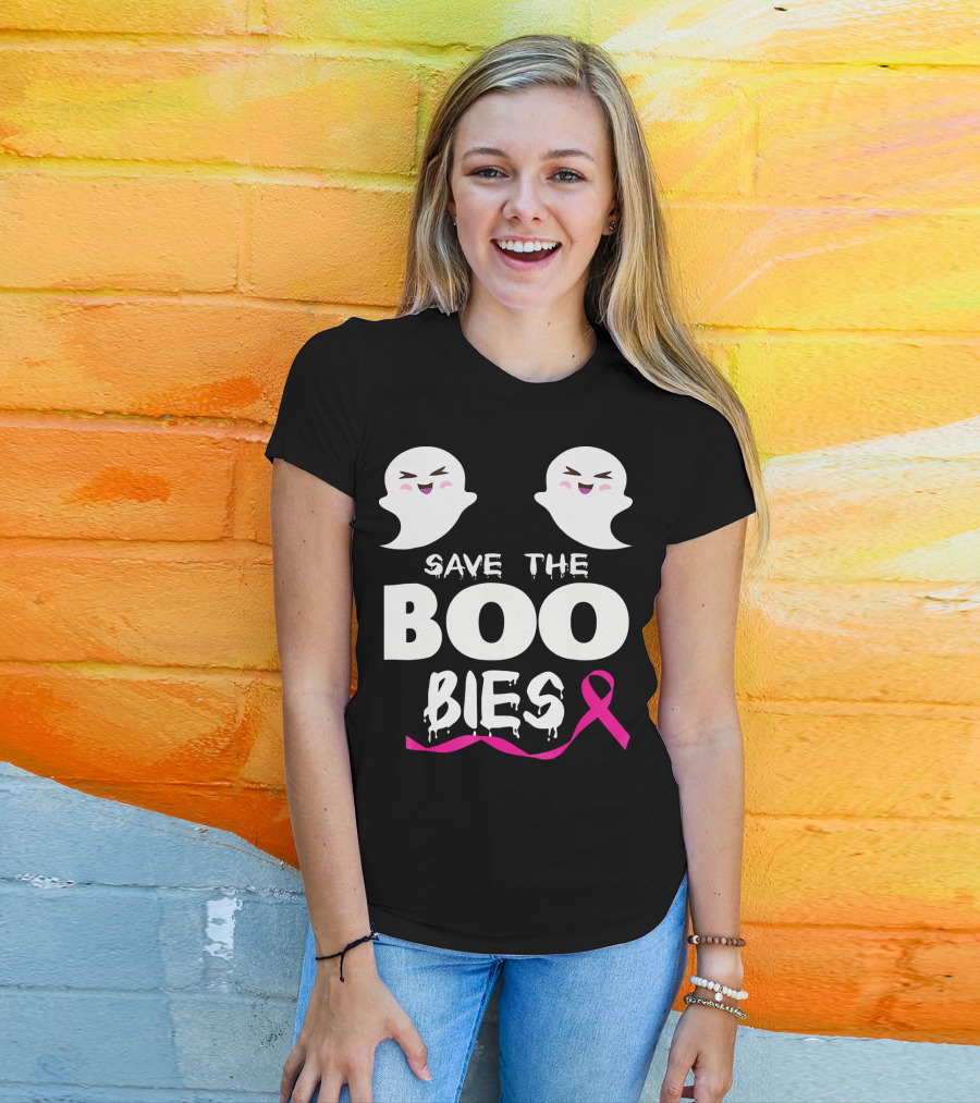 Save The BOO Bies Ghosts Pink Ribbon Breast Cancer Support T-Shirt