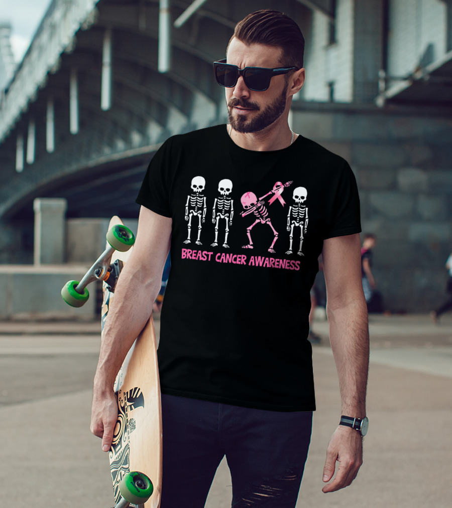 Dabbing Skeleton Pink Ribbon Breast Cancer Awareness T-Shirt