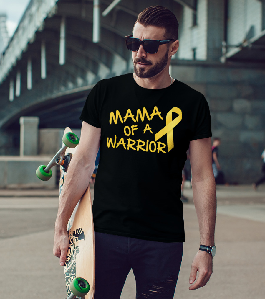 Mama Of A Warrior Yellow Ribbon Childhood Cancer Awareness T-Shirt