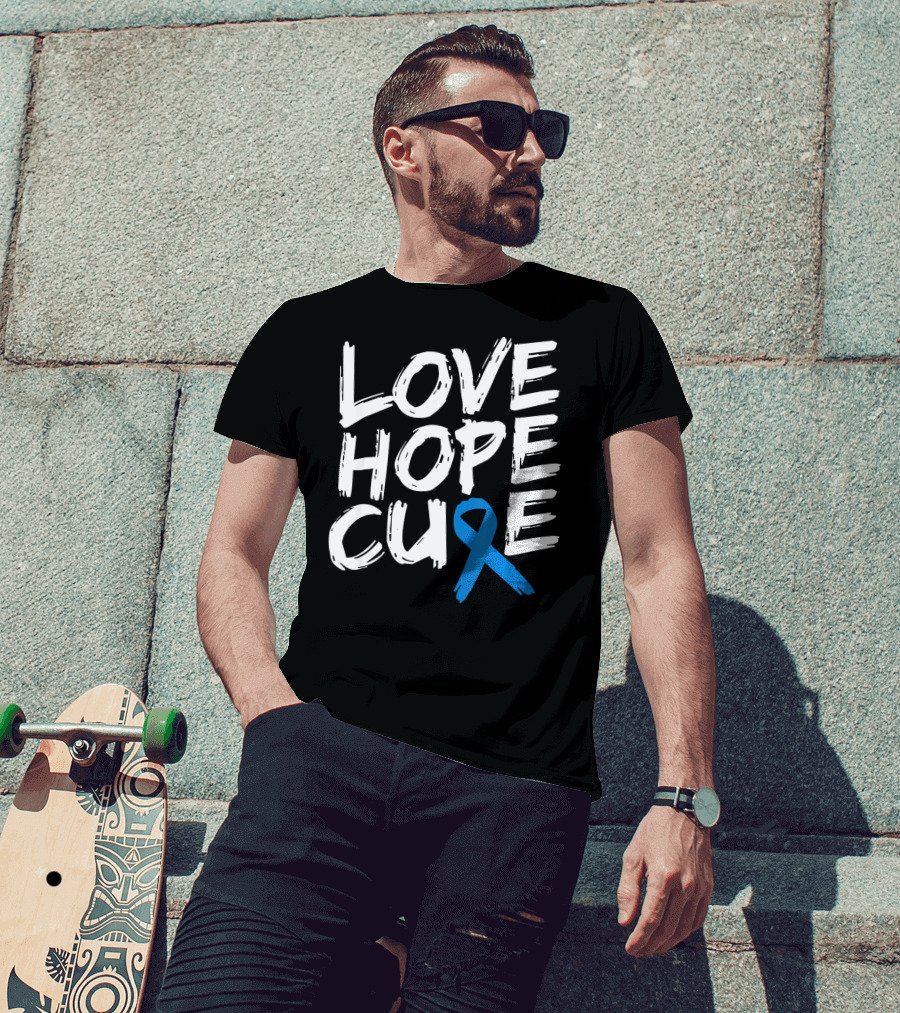 Love Hope Cure Colon Cancer Awareness Blue T-Shirt