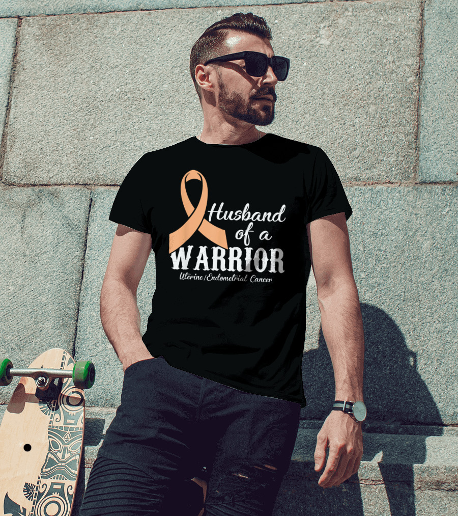 Husband Of A Warrior Uterine Endometrial Cancer T-Shirt