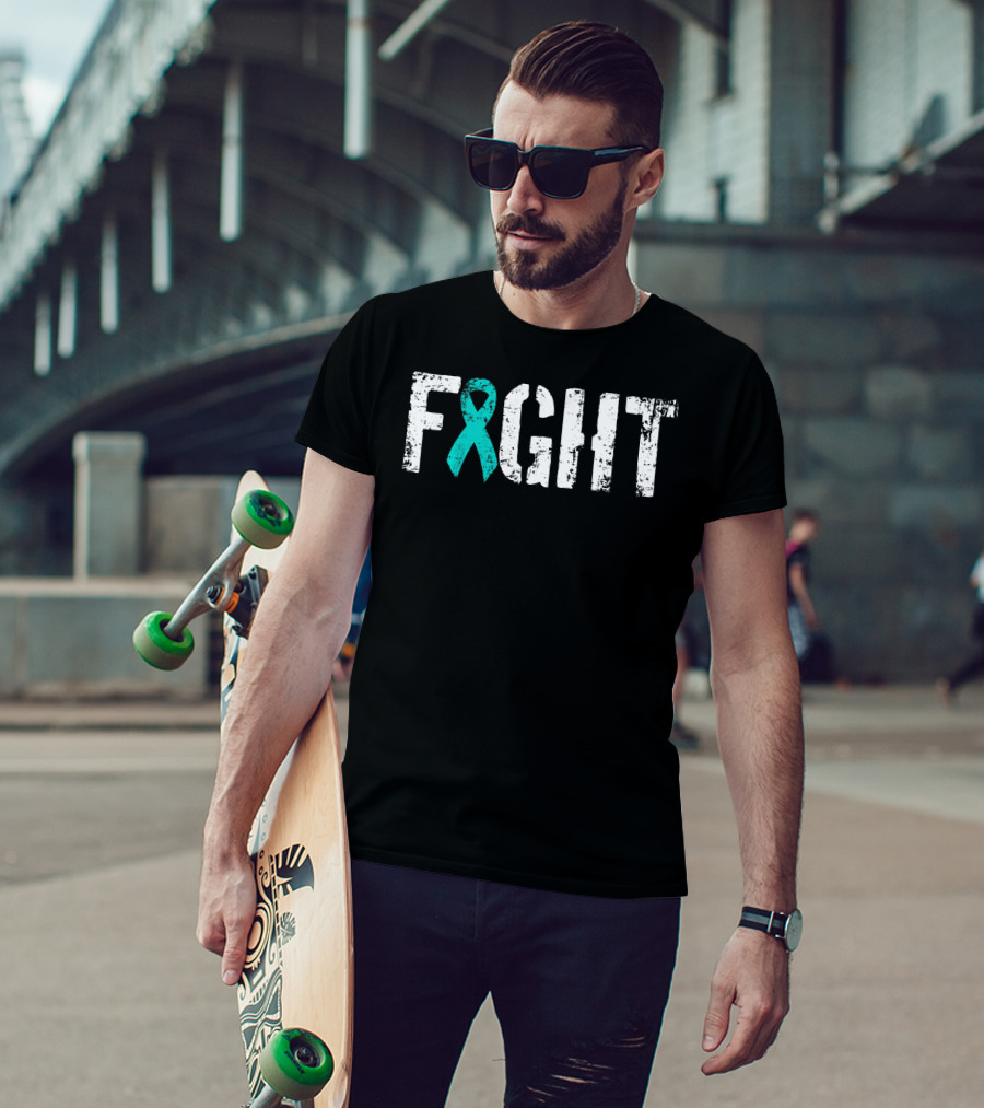 Fight Ovarian Cancer Teal Ribbon Combat T-Shirt