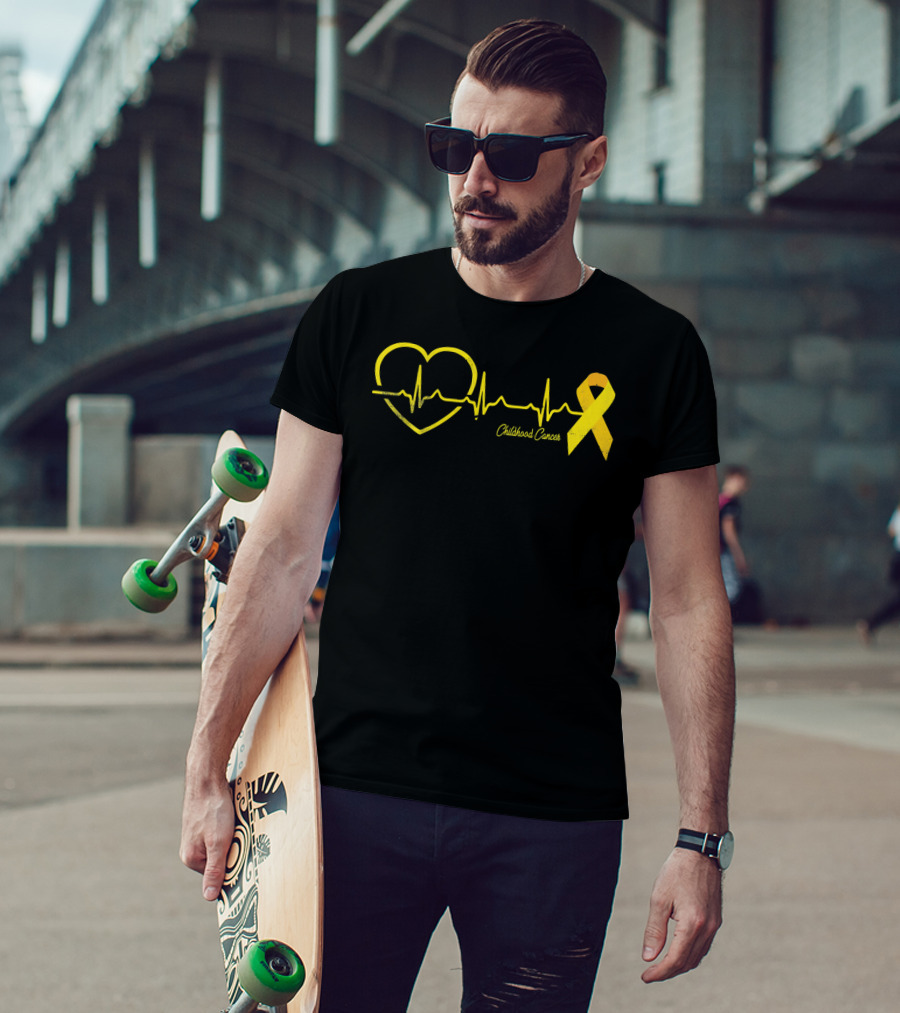 Childhood Cancer Awareness Heartbeat Yellow T-Shirt