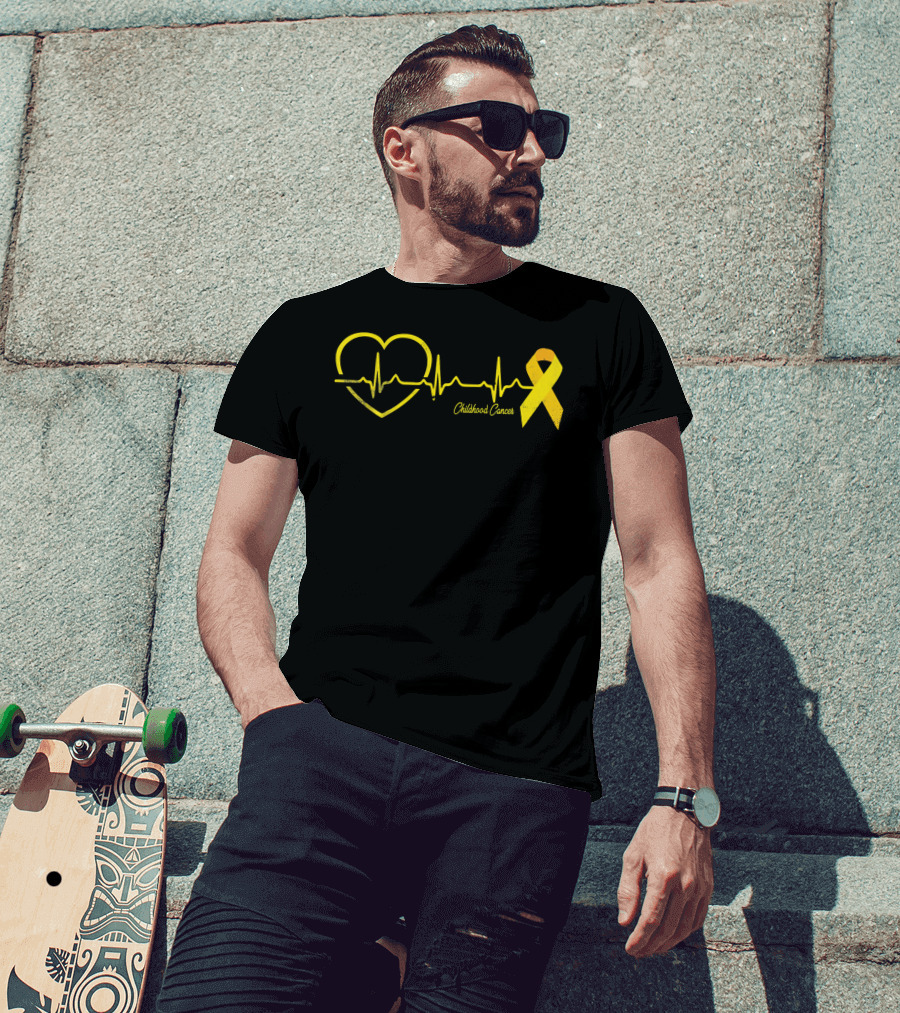 Childhood Cancer Awareness Heartbeat Yellow T-Shirt
