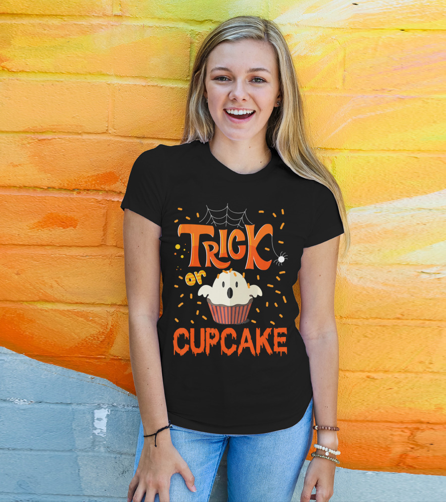 Trick Or Treat Spider Web Ghost Cupcake T-Shirt