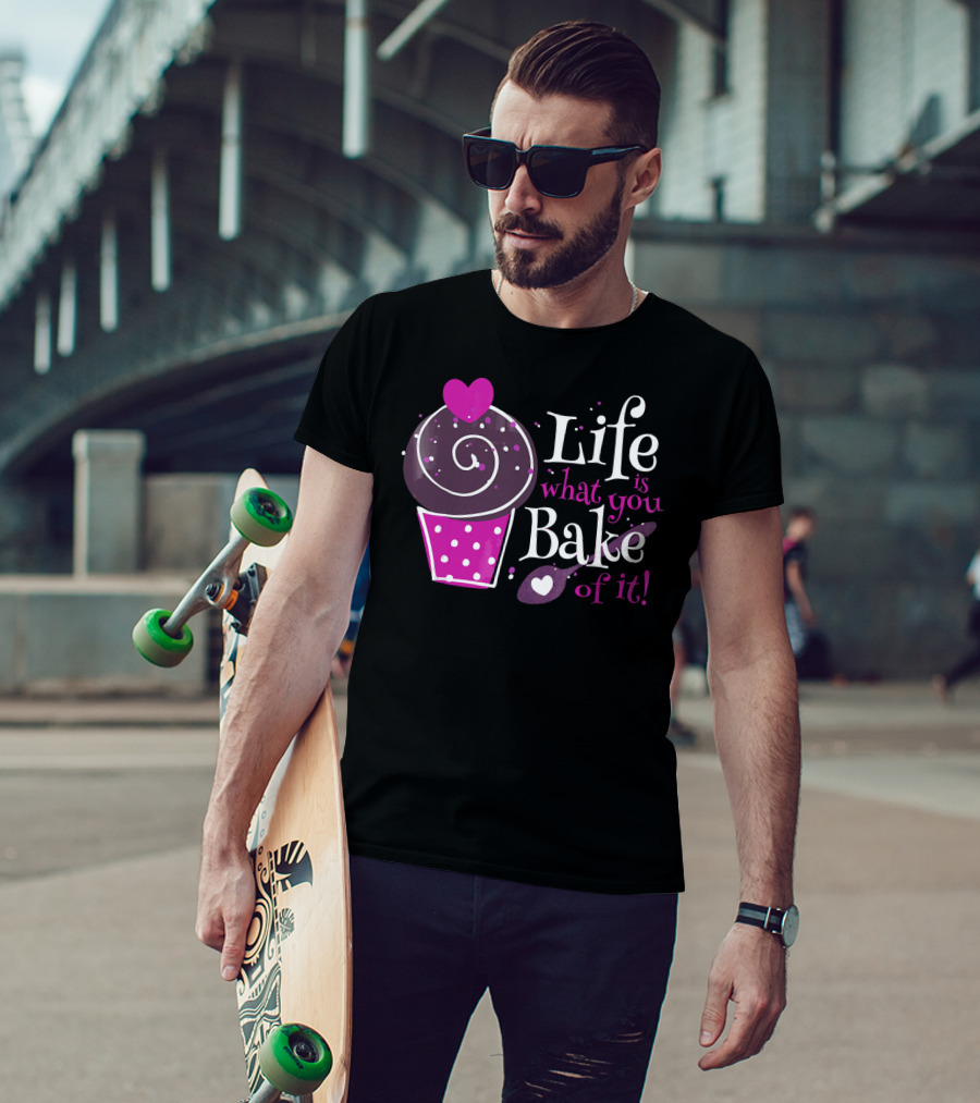 Life Is What You Bake Of It Cupcake Heart Swirl Polka Dots T-Shirt