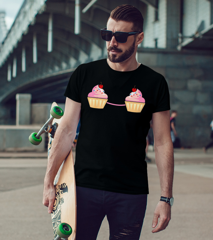 Cupcake Bra Costume Cute Food With Pink Frosting And Cherry On Top T-Shirt