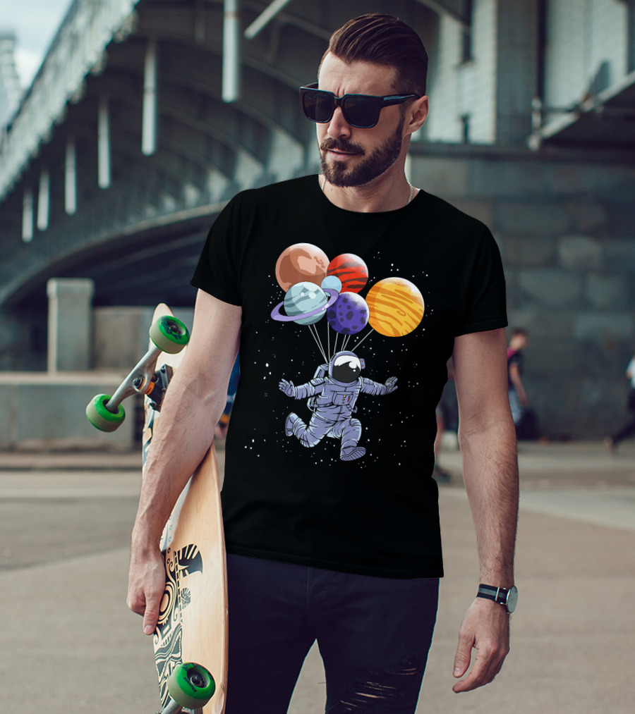 Astronaut Floating With Planet Balloons In Space Boys T-Shirt
