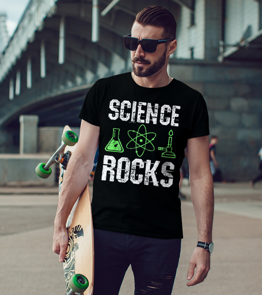 Science Rocks Biology Chemistry Beaker Atom Bunsen Burner T-Shirt