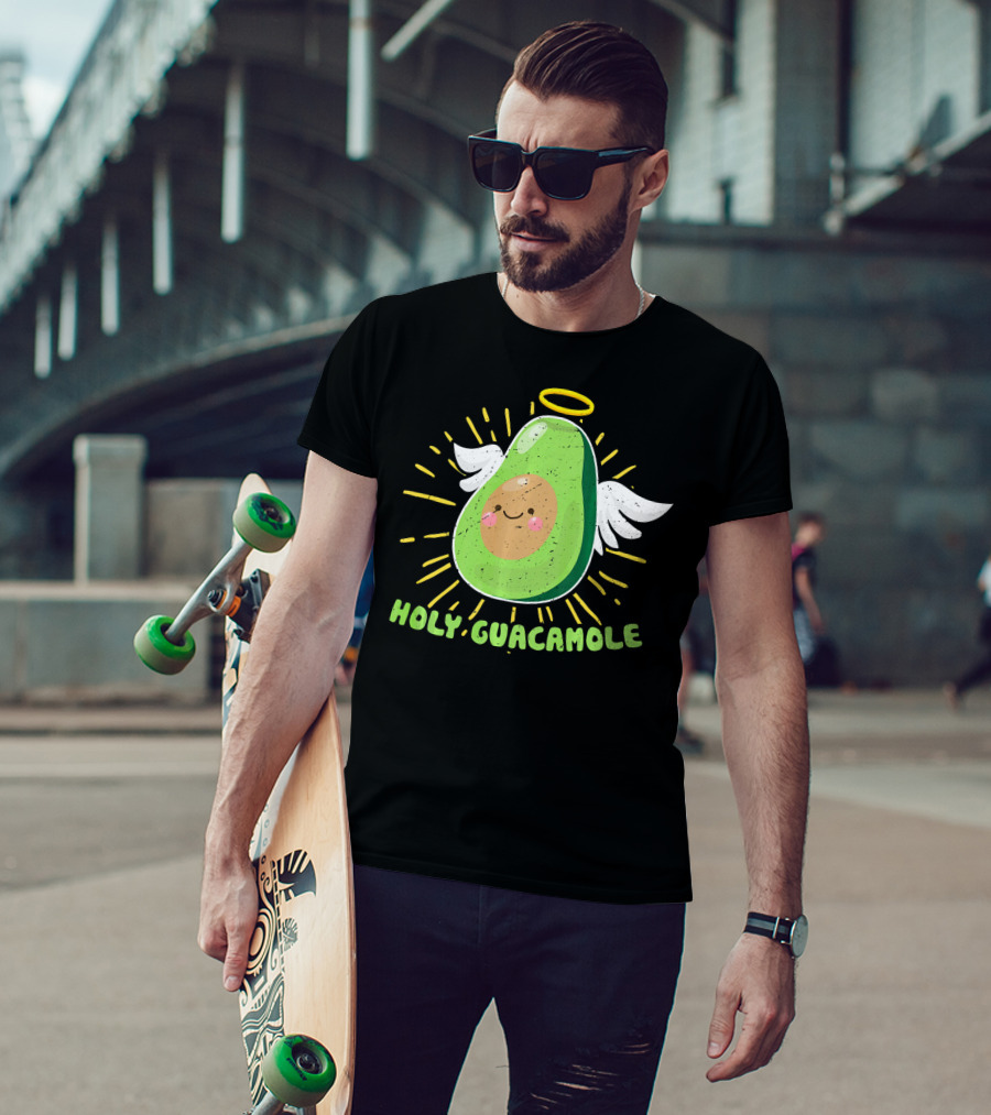 Holy Guacamole Avocado Lover Funny Veget Angel Wings Halo T-Shirt