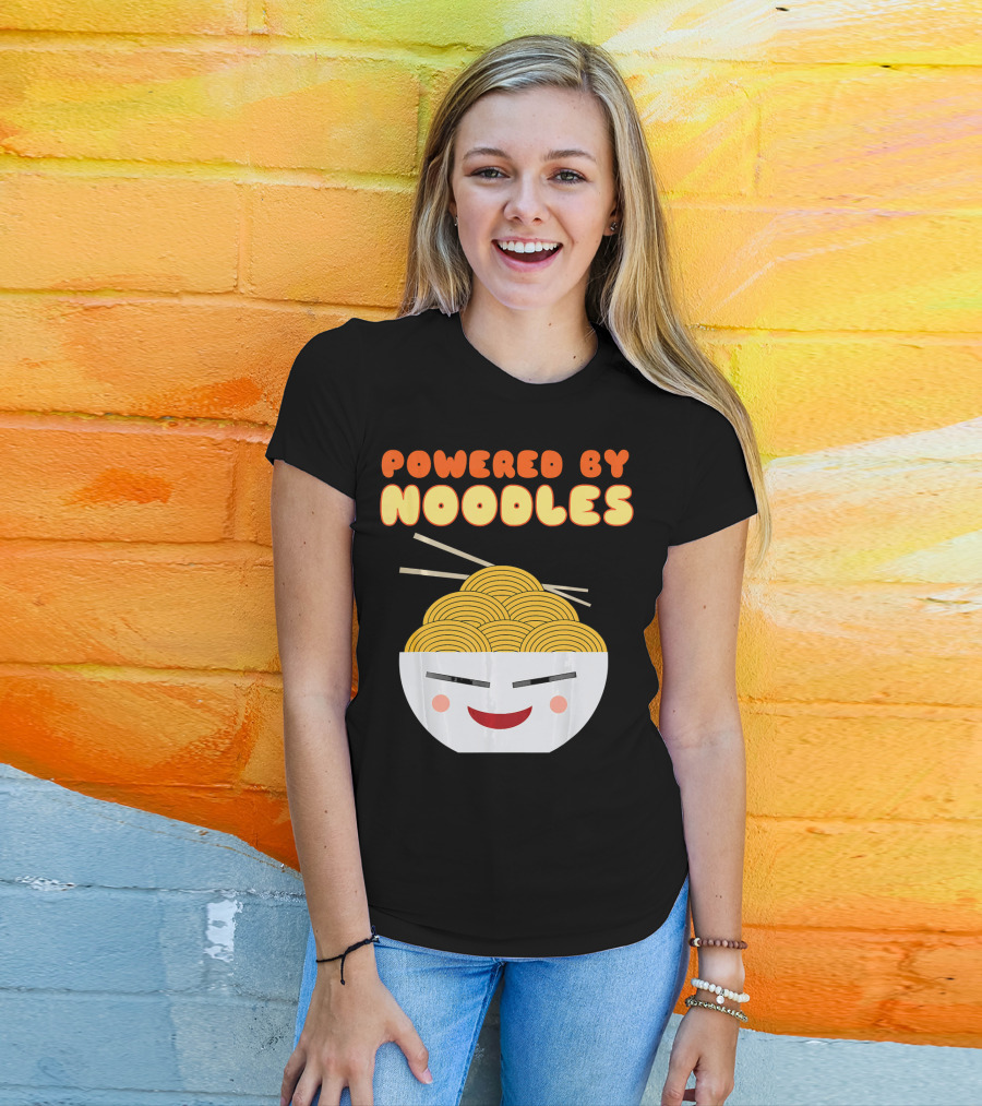 Powered By Noodles Cute Bowl With Spicy Smiling Face T-Shirt