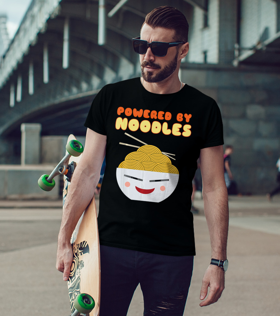 Powered By Noodles Cute Bowl With Spicy Smiling Face T-Shirt