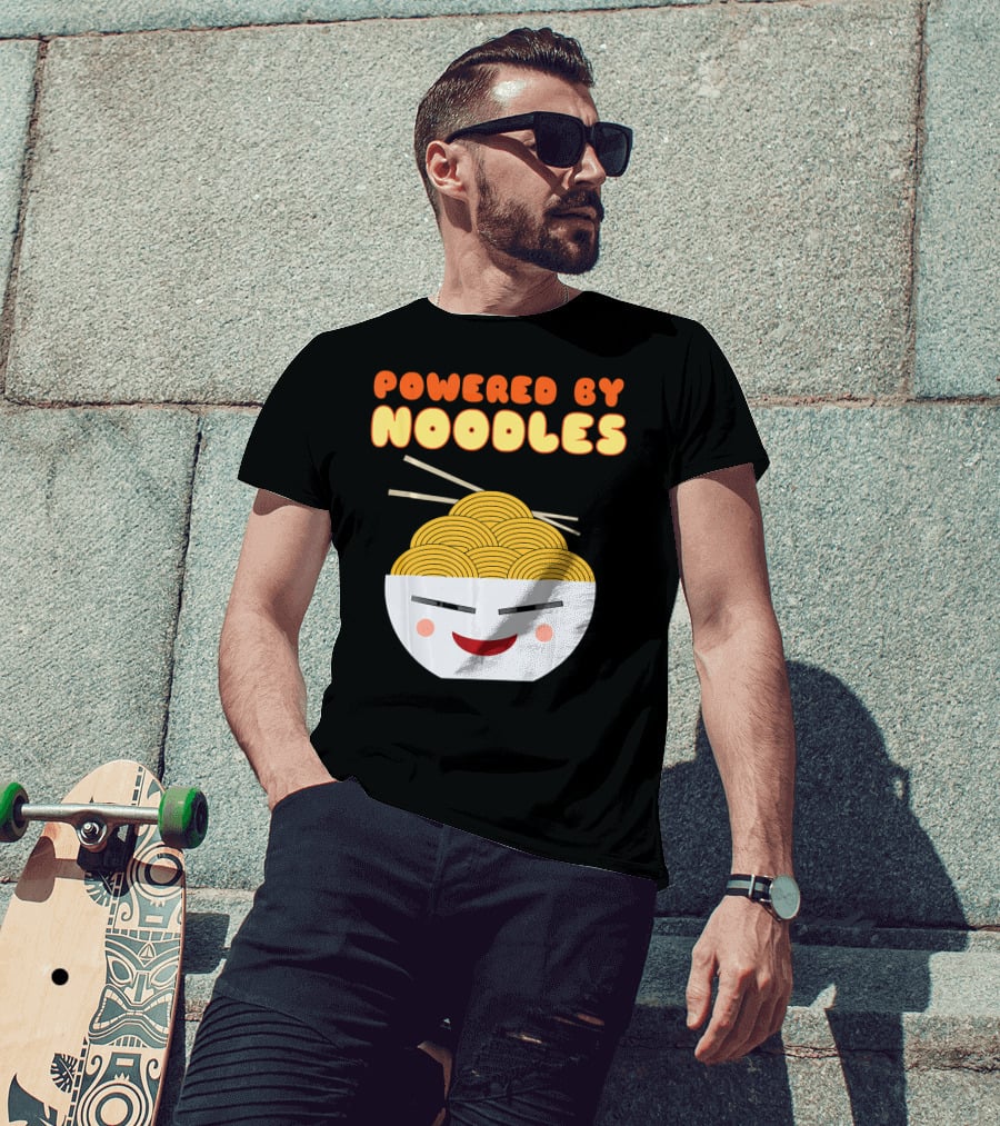 Powered By Noodles Cute Bowl With Spicy Smiling Face T-Shirt