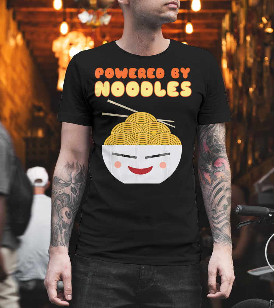 Powered By Noodles Cute Bowl With Spicy Smiling Face T-Shirt