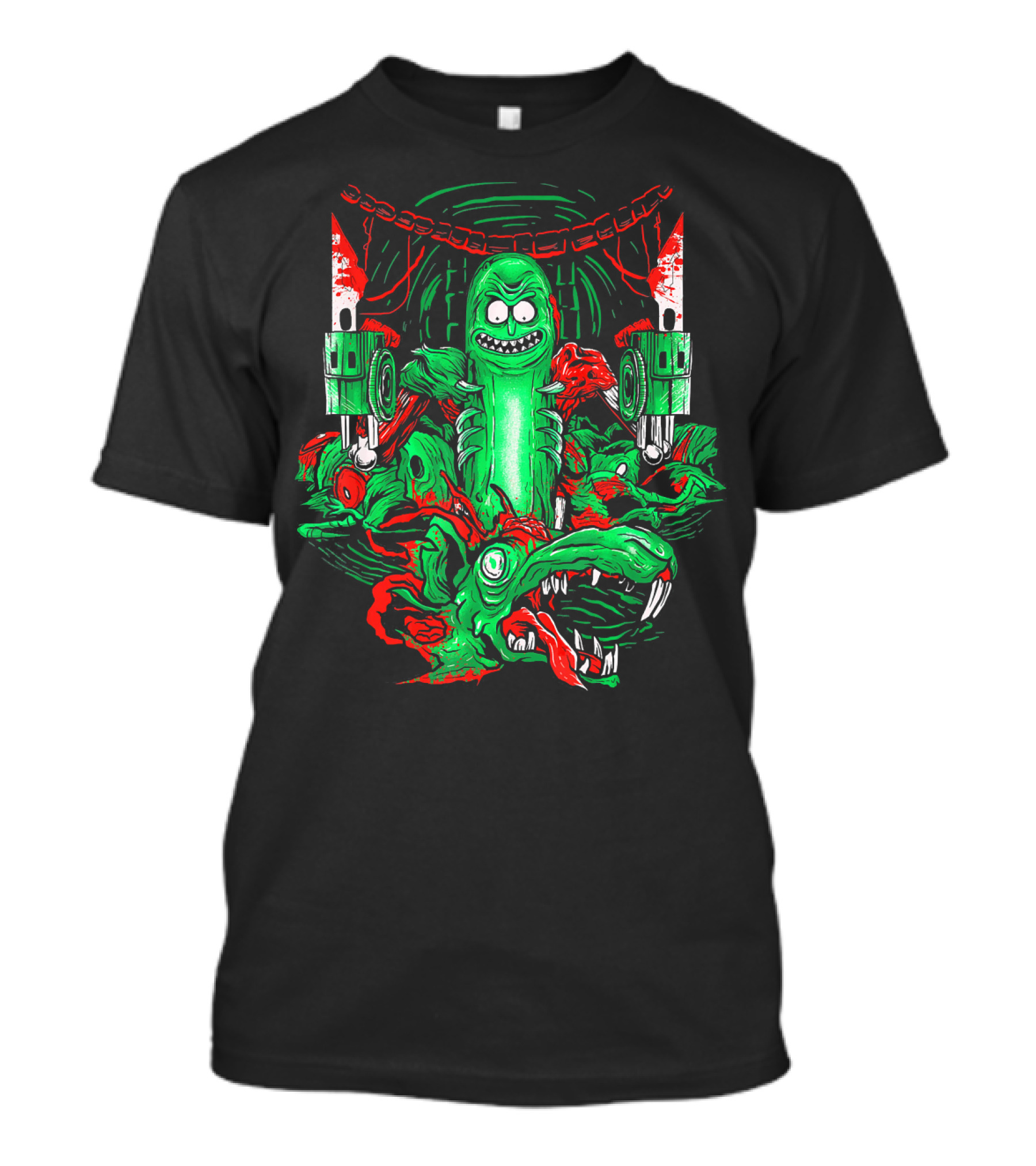 Rick And Morty Pickle Rick With Rats In Sewers And Blades T-Shirt
