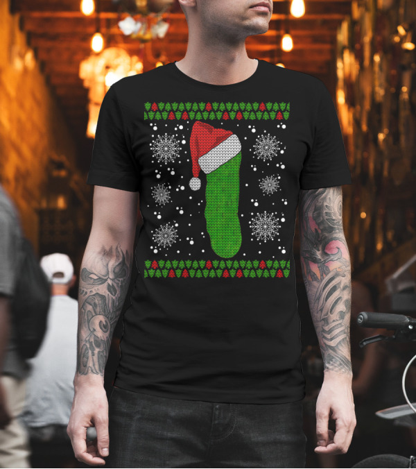 Christmas Pickle with Santa Hat Ugly Long Sleeve T-Shirt Christmas Pickle with Santa Hat Ugly Long Sleeve T-Shirt