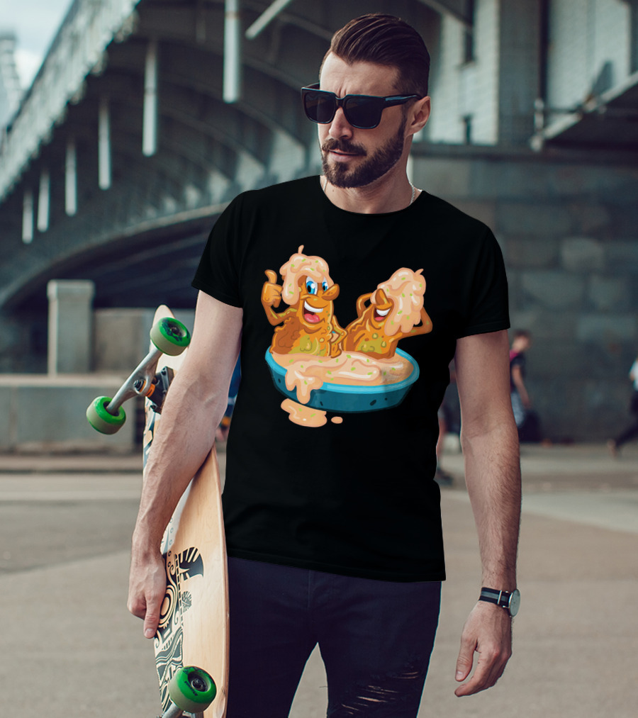 Fried Pickles Funny Trendy Cartoon Dipping Pool Party T-Shirt