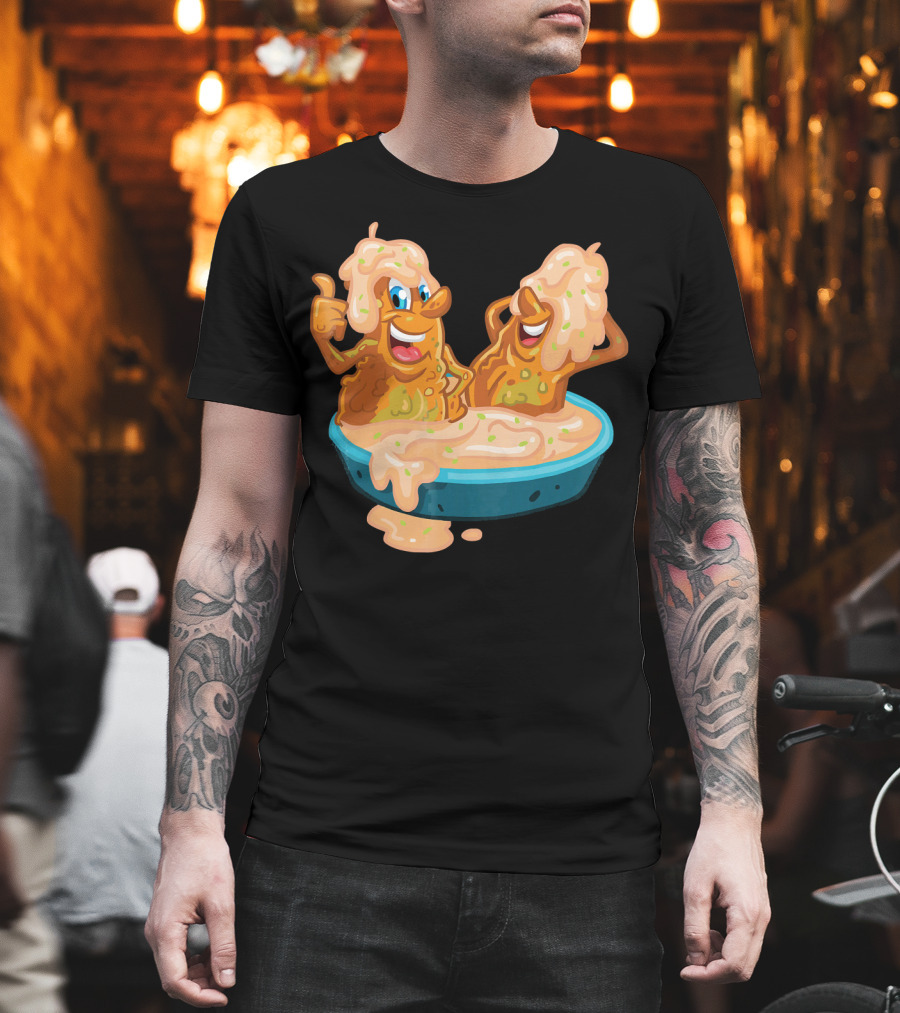Fried Pickles Funny Trendy Cartoon Dipping Pool Party T-Shirt