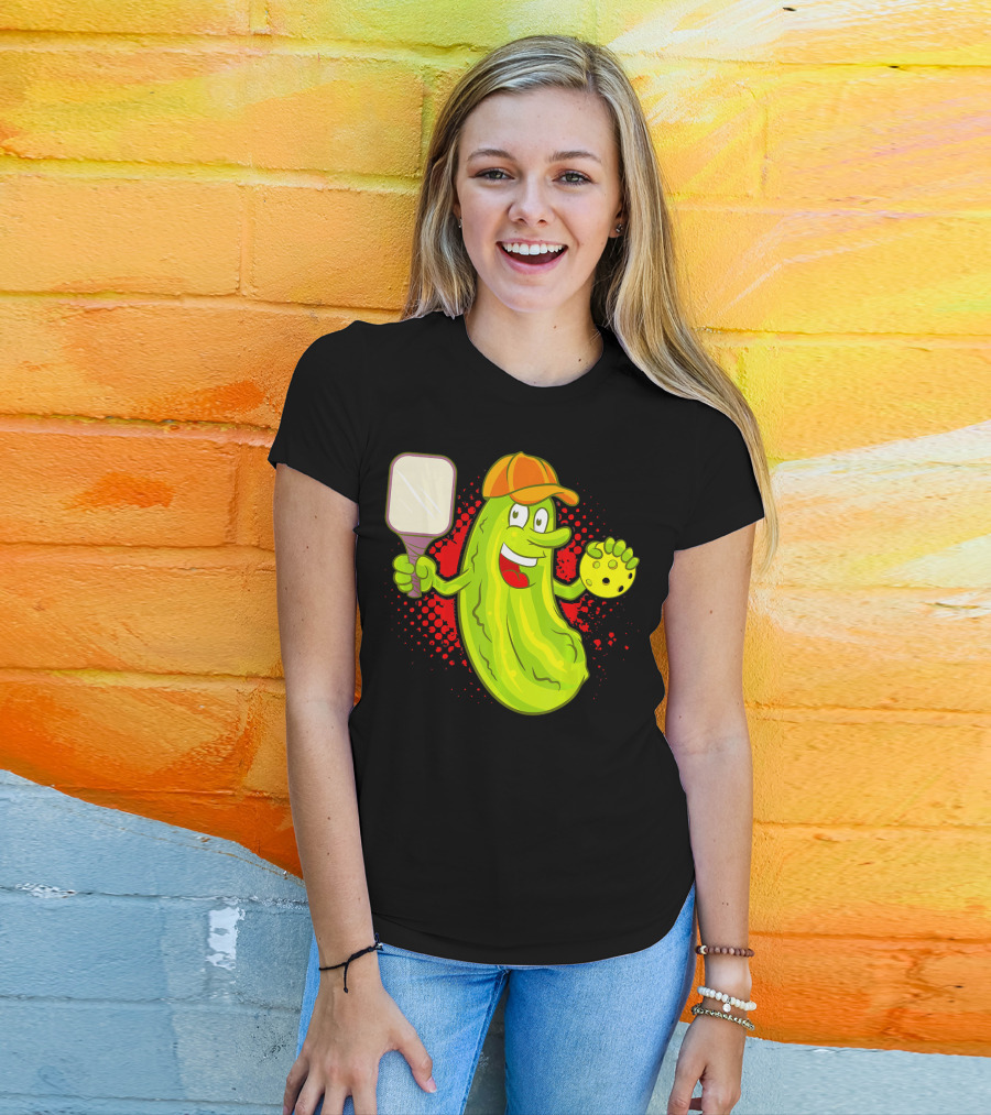 Pickleball Pickle Funny Humor With Paddle And Ball T-Shirt