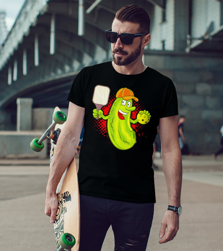 Pickleball Pickle Funny Humor With Paddle And Ball T-Shirt