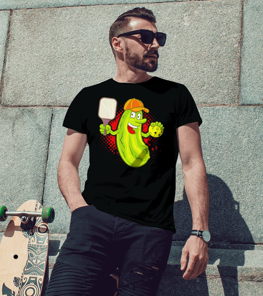 Pickleball Pickle Funny Humor With Paddle And Ball T-Shirt