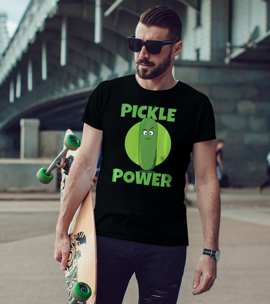 Pickle Power I Love Pickles Smiling Cartoon Pickle Character T-Shirt